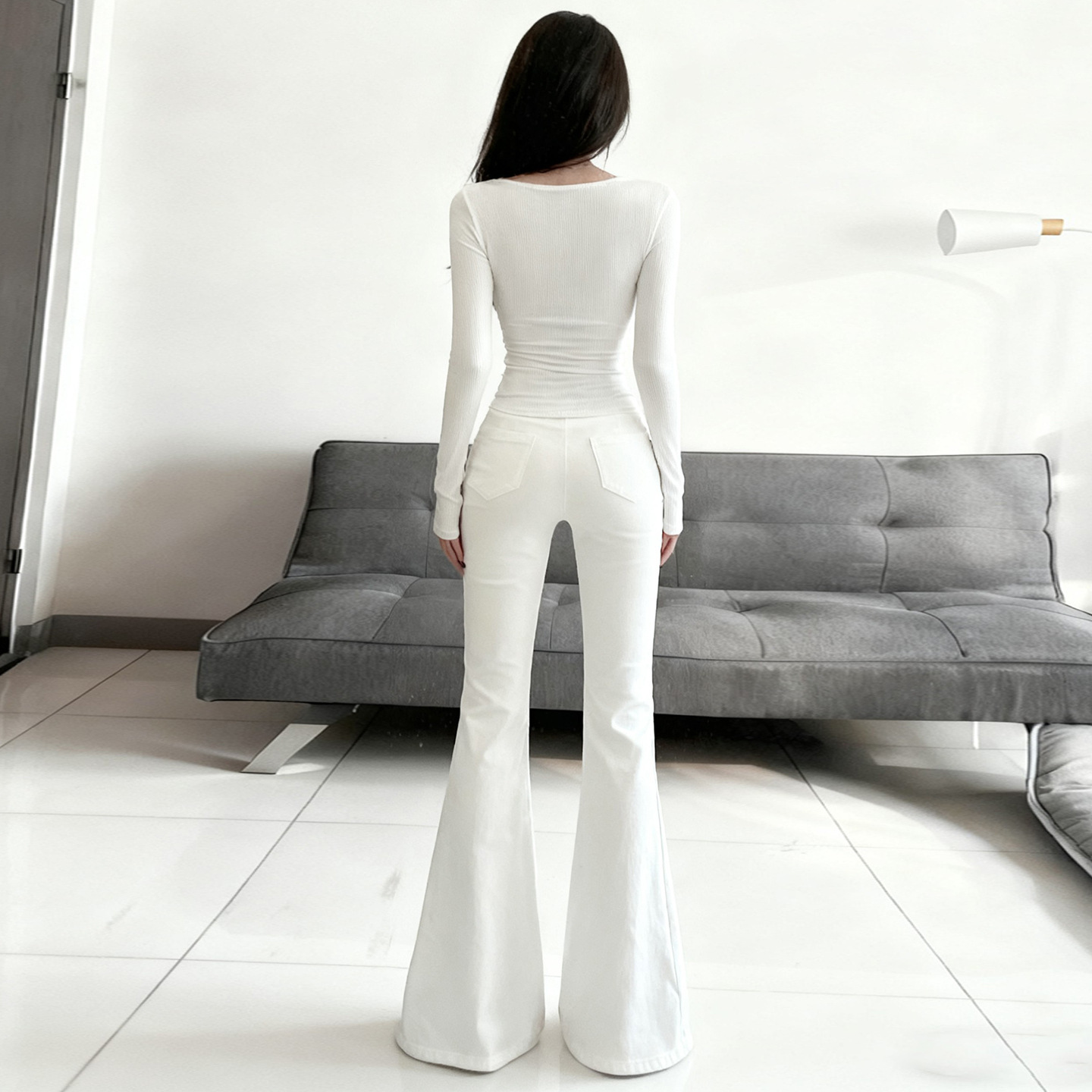 Design Breasted Access Control Waist Slimming And Hip Lifting Denim Trousers - Image 3